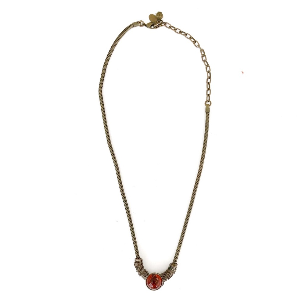 Vintage Rare Marjorie Baer SF Cats Eye Pendant Brass Necklace 18 Inch Excellent